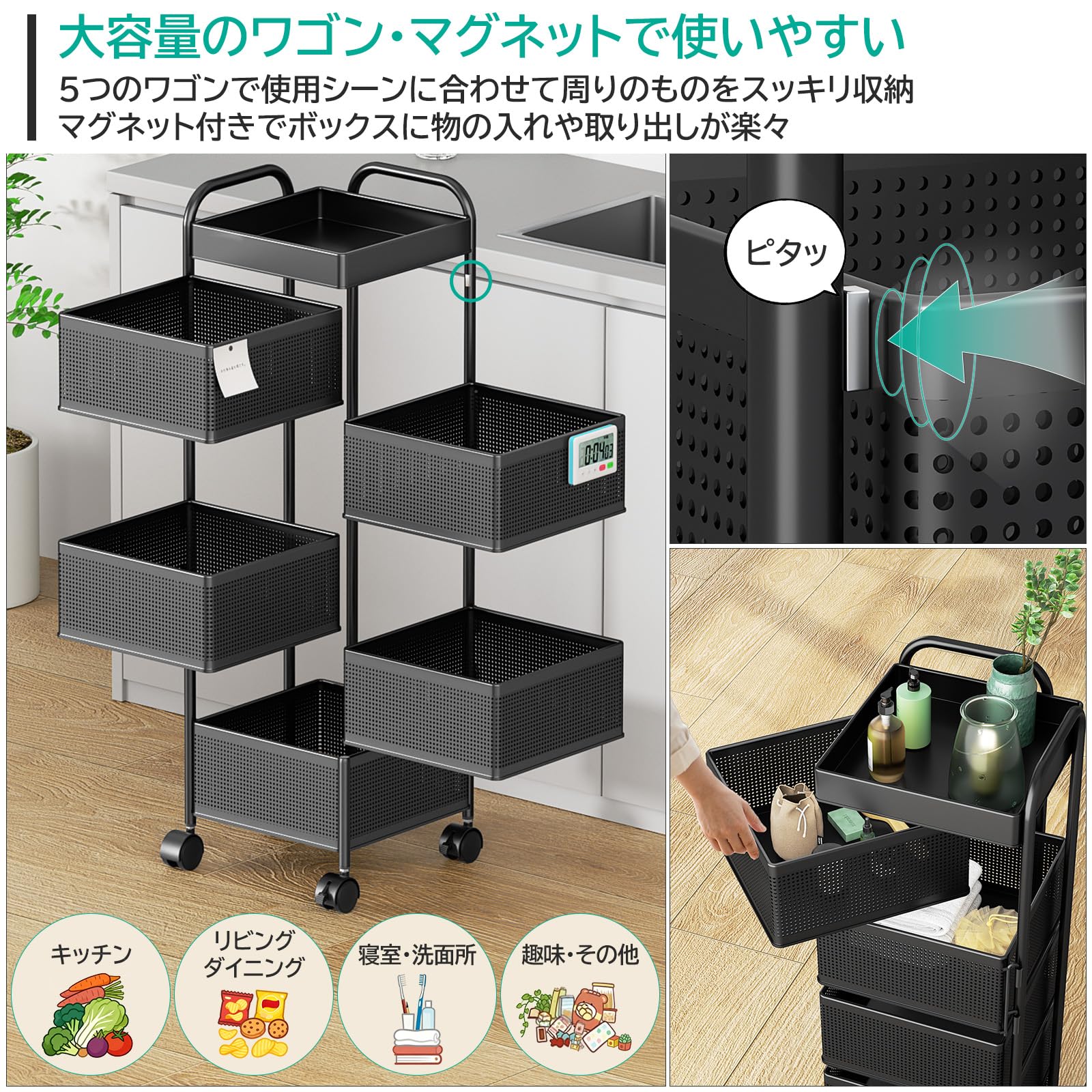 Amazon.co.jp: DAIWIN キッチンワゴン キャスター付き 収納ワゴン 5段